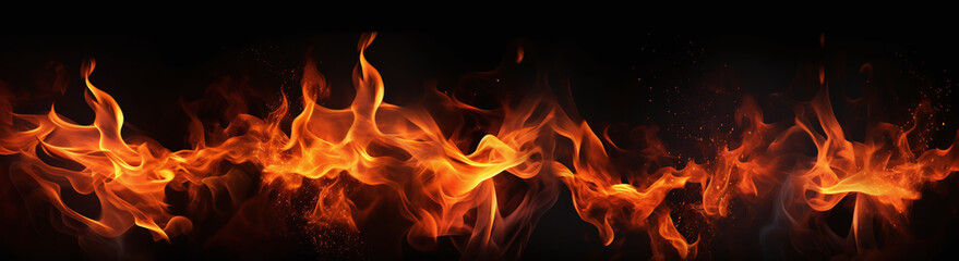 A fiery background set against a black screen, where flames and embers dance and illuminate the darkness with their captivating and dynamic display.