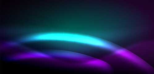 Dynamic waves in ethereal glow of neon lights. Concept merges fluidity of motion with vibrant allure of neon, crafting entrancing backdrop that embodies both vitality and futuristic sophistication