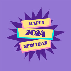 Retro style Happy New Year 2024 design. Colorful vector illustration