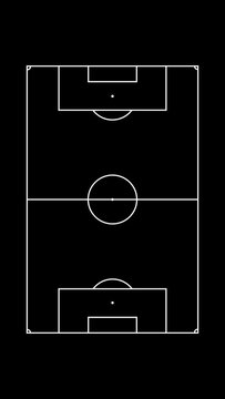 Football Soccer Pitch lines markings dimensions animation on transparent alpha channel, vertical orientation, portrait, 9 16, social size