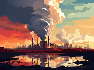 Fotobehang An industrial enterprise pollutes the environment in the district. Environmental disaster. Generated by AI. © index74