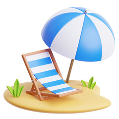 Beach Chair and Umbrella 3D Illustration