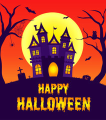 Happy Halloween illustration with landscape with castle