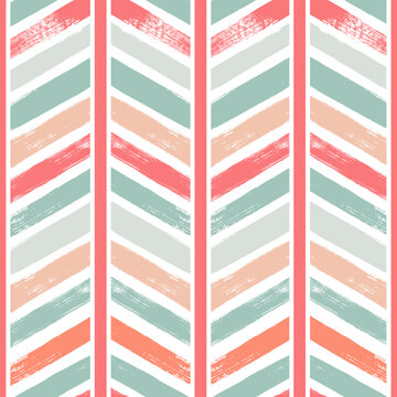 Watercolor zigzag stripes seamless vector pattern, Christmas decor background. Abstract chevron brush texture lines, striped pastel lines print.