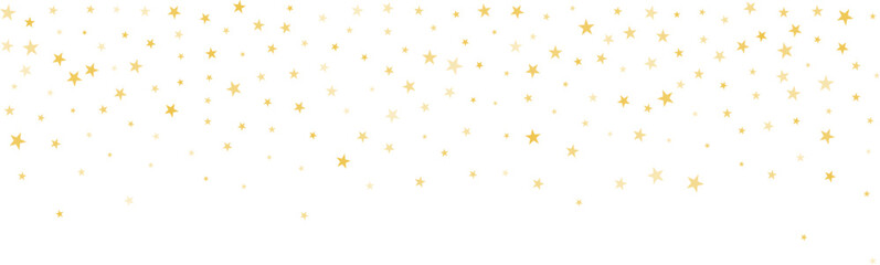 Gold stars vector background, sparkling Christmas confetti falling isolated on white. Magic shining flying golden stars glitter backdrop, sparkle border