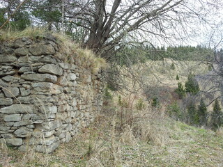 stone wall around a garden