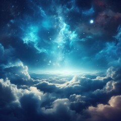 Illustration of the night sky in space with clouds and stars abstract background