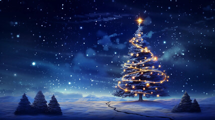 christmas night beautiful starry indigo sky sparkles trailing christmas tree bright