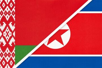 Belarus and North Korea or DPRK, symbol of country. Belarusian vs Korean national flags.