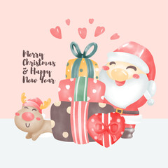 Merry christmas and happy new year. watercolor design template