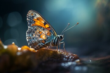 Fototapeta na wymiar A breathtaking scene portraying an insect carrying a butterfly, showcasing remarkable details, bokeh effects, and an ultra-wide angle. Generative AI