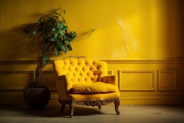 Stylish Yellow armchair. Arm object design. Generate Ai
