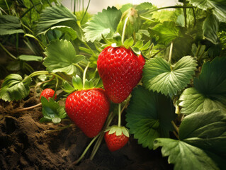 Strawberries in Ground created with Generative AI Technology, ai, generative