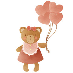 Cartoon little bear holding balloons on birthdays and various festivals.
