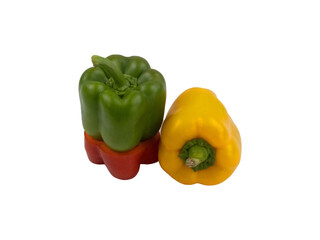 Fresh Red Slice And Green Yellow Pepper Isolated With White Background
