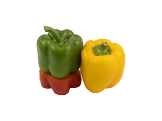 Red Slice Green Yellow Sweet Bell Pepper Isolated With White Background