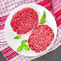 raw cutlet fresh beef meat hamburger delicious healthy eating cooking appetizer meal food snack on the table copy space