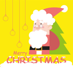 Drawing of a Santa Claus and a Christmas tree on a yellow background.