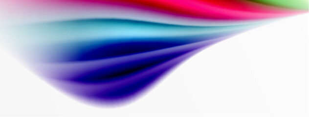 Rainbow color silk blurred wavy line background on white, luxuriously vibrant visually captivating backdrop. Stunning blend of colors reminiscent of rainbow, silky and gracefully blurred wavy pattern