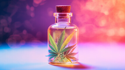 Cannabis oil and Marijuana plant on a pink background