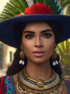 Exquisite Cuban Beauty: Young Woman in Traditional Attire. generative AI