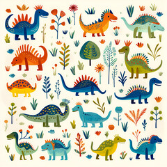 Dinosaur pattern on white background
