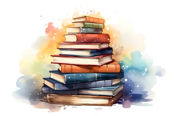 Foto op Plexiglas World book day concept. Watercolor Illustration with stack of books  © Oksana