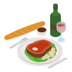 3D Isometric Flat Vector Set of Classic European Cuisine, French, Italian and Mediterranean Cuisine. Item 2