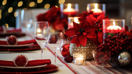 Naklejka na ściany i meble Beautifully decorated Christmas and New Year's table