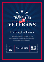 Thank You Veterans for being our heroes poster vector design
