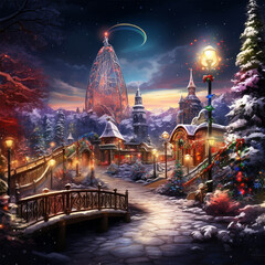 Beautiful lighting Outdoor Christmas Park Colorful Tree Background