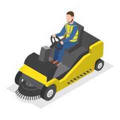 3D Isometric Flat Vector Set of Industrial Cleaning, Professional Cleaners with Equipment. Item 2