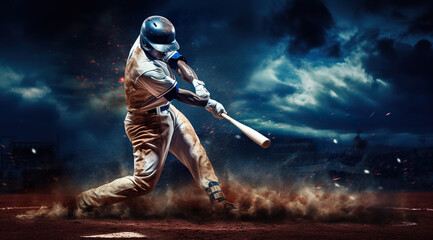 professional baseball player hitting ball on sport competition, creative illustration