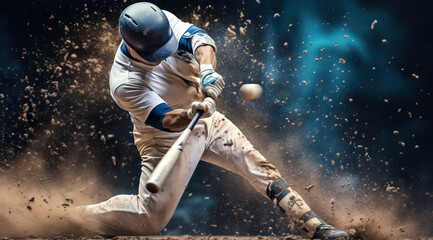 professional baseball player hitting ball on sport competition, creative illustration