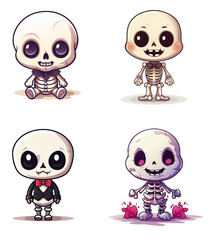 collection of funny skeletons in cartoon style for halloween pictures