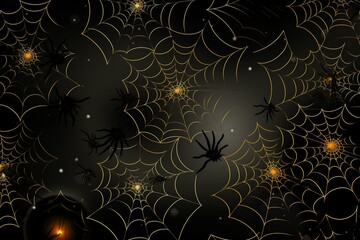 Halloween-themed seamless spider and web pattern on a spooky background. Generative AI