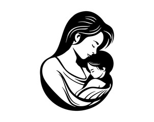 Woman holding baby in her arms. Happy mother's day. Greeting card for moms. Vector illustration.