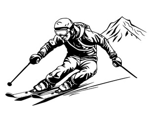 Vector silhouette of a skier in winter. Ski silhouette isolated vector design on white backgroun	