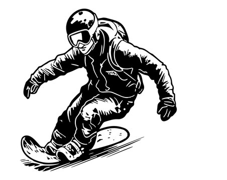 Snowboarder in action vector illustration. Extreme winter sports. Snowboarding emblem. Sport club logo. Snowboarding equipment.
