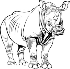 Rhinoceros Hand Drawn Realistic Detailed Coloring Book Animal Illustrations