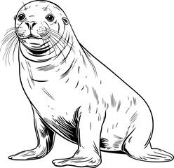 Seal Hand Drawn Realistic Detailed Coloring Book Animal Illustrations