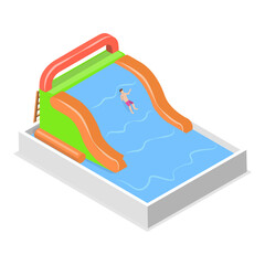 3D Isometric Flat Vector Set of Aquapark Scenes, Summer Fun at Pool. Item 3