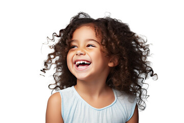 Studio portrait of a cute happy little girl with a beautiful smile isolated on transparent png background. - obrazy, fototapety, plakaty