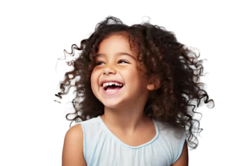 Tuinposter Studio portrait of a cute happy little girl with a beautiful smile isolated on transparent png background. © somsuda