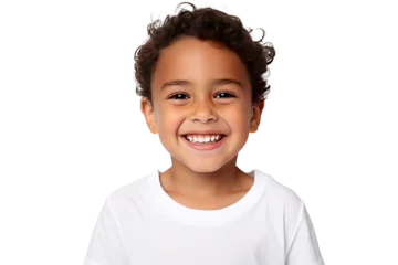 Fotobehang Studio portrait of a cute happy little boy with a beautiful smile isolated on transparent png background. © somsuda