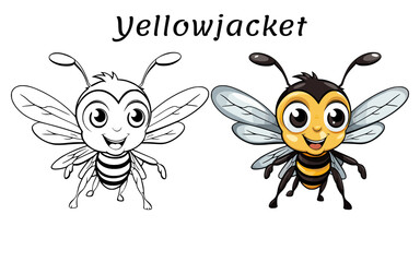 Yellowjacket Cute Animal Coloring Book Hand Drawn Illustration for kids