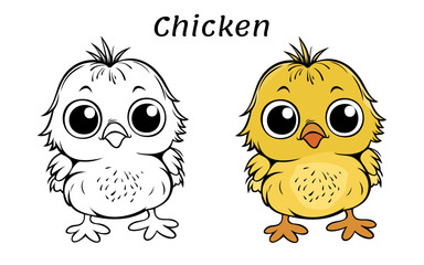 Chicken Cute Animal Coloring Book Hand Drawn Illustration for kids