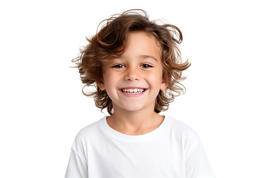 Studio portrait of a cute happy little boy with a beautiful smile isolated on transparent png background.