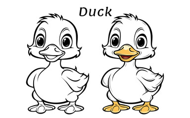 Duck Cute Animal Coloring Book Hand Drawn Illustration for kids