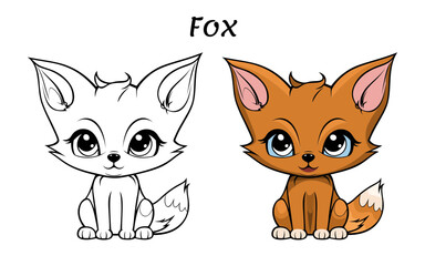 Fox Cute Animal Coloring Book Hand Drawn Illustration for kids